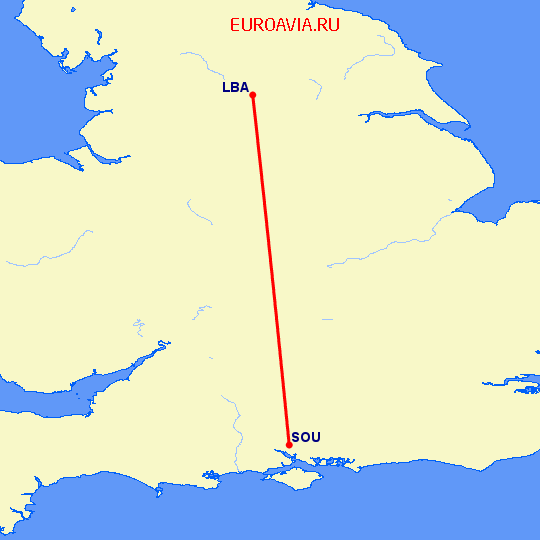 перелет Лидс — Eastleigh near Southampton на карте