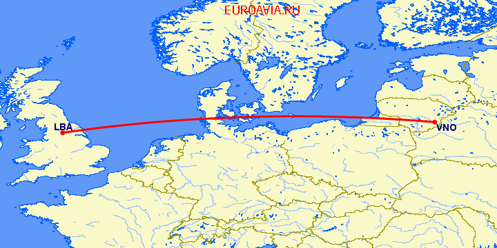 перелет Лидс — Вильнюс на карте