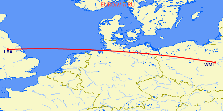 перелет Лидс — Варшава на карте