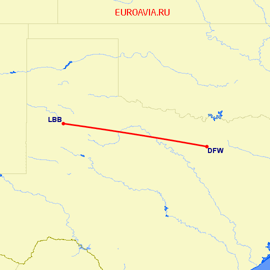 перелет Lubbock — Даллас на карте
