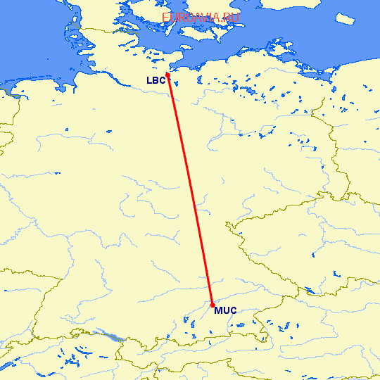 перелет Lubeck — Мюнхен на карте