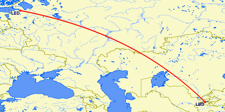 перелет Худжанд — Санкт Петербург на карте