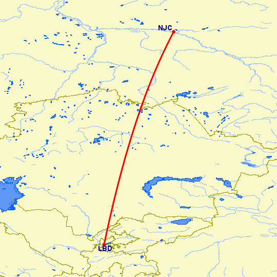 перелет Худжанд — Нижневартовск на карте