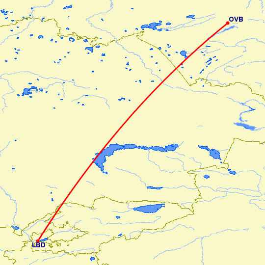 перелет Худжанд — Новосибирск на карте
