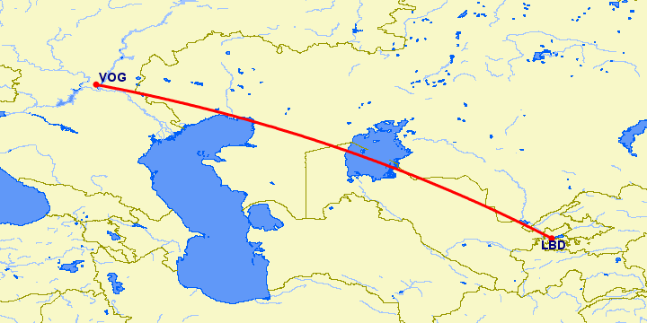 перелет Худжанд — Волгоград на карте