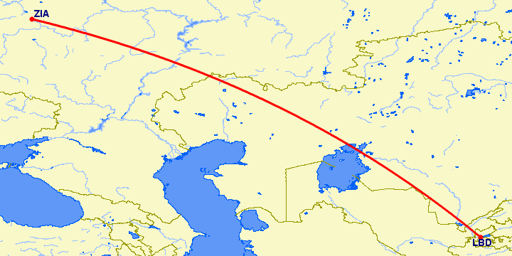 перелет Худжанд — Москва на карте