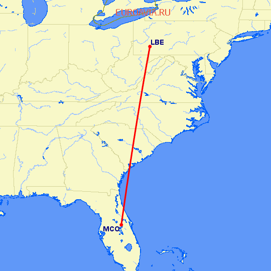 перелет Латроуб — Орландо на карте
