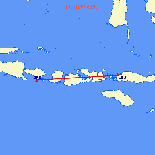 перелет Лабуан-Баджо — Денпасар на карте