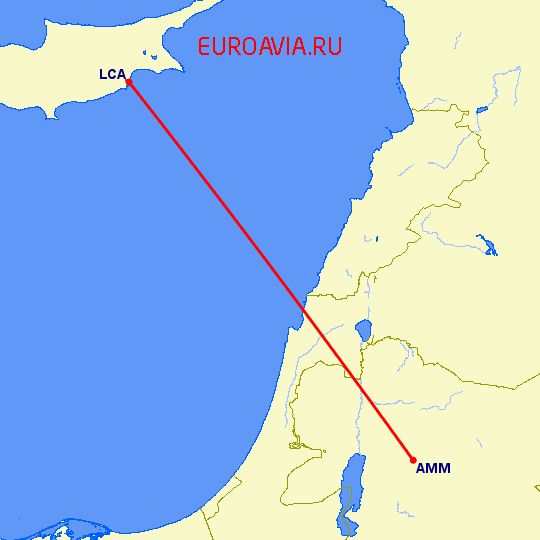 перелет Ларнака — Амман на карте