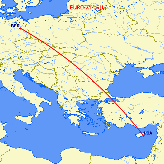 перелет Ларнака — Берлин на карте