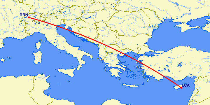 перелет Ларнака — Берн на карте