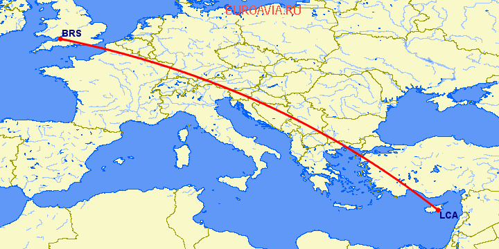 перелет Ларнака — Бристоль на карте