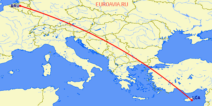 перелет Ларнака — Брюссель на карте