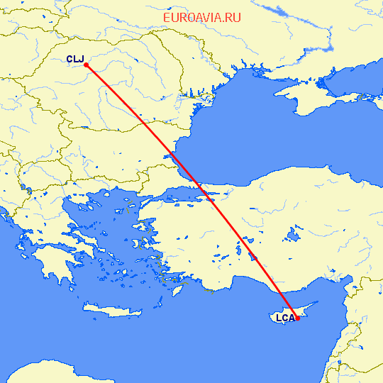 перелет Ларнака — Клуж Напока на карте