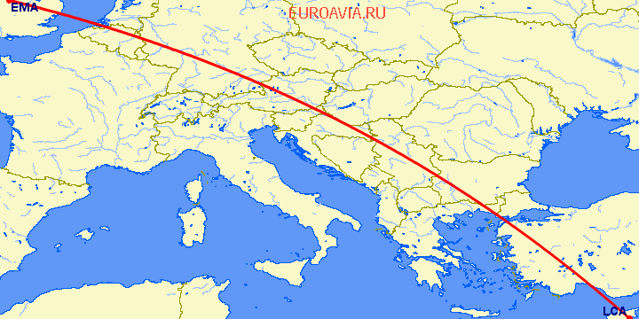 перелет Ларнака — Дерби на карте