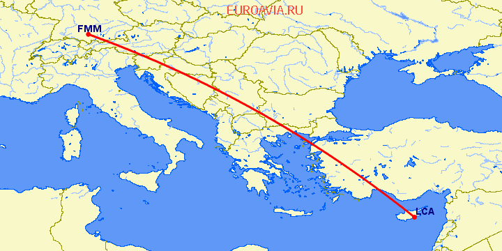 перелет Ларнака — Мемминген на карте