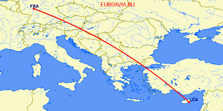 перелет Ларнака — Франкфурт на Майне на карте