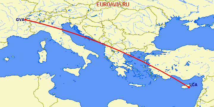 перелет Ларнака — Женева на карте