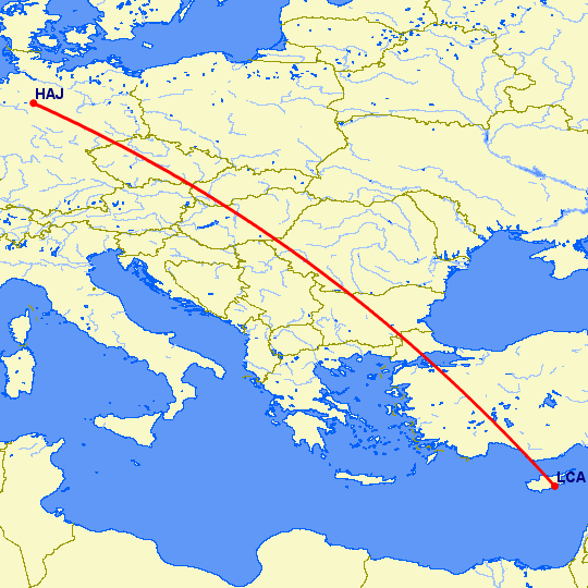 перелет Ларнака — Ганновер на карте