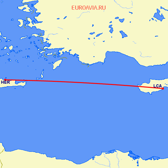 перелет Ларнака — Ираклион на карте