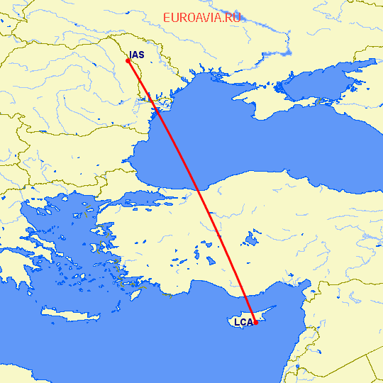 перелет Ларнака — Иаси на карте