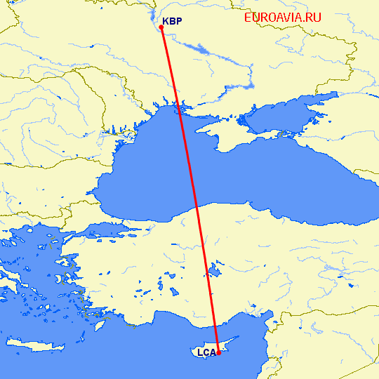 перелет Ларнака — Киев на карте