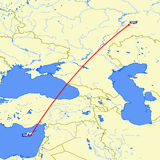 перелет Ларнака — Самара на карте