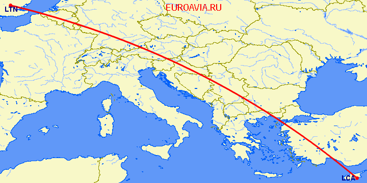 перелет Ларнака — Luton на карте