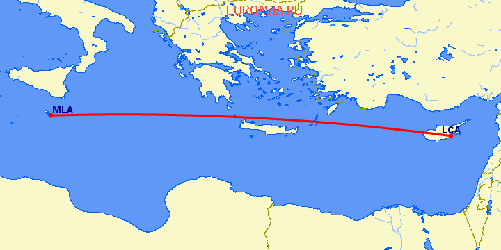 перелет Ларнака — Мальта на карте