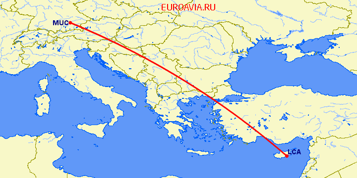 перелет Ларнака — Мюнхен на карте
