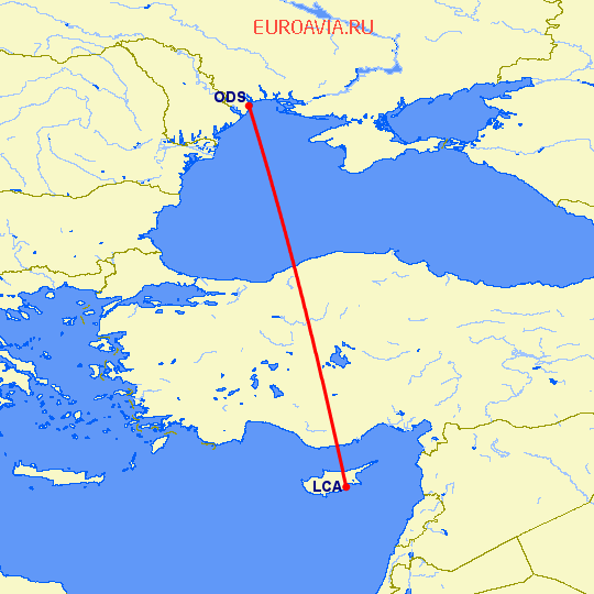 перелет Ларнака — Одесса на карте