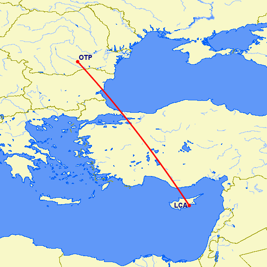 перелет Ларнака — Бухарест на карте