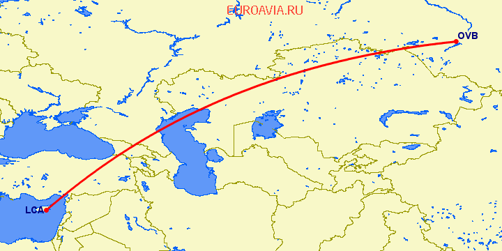 перелет Ларнака — Новосибирск на карте