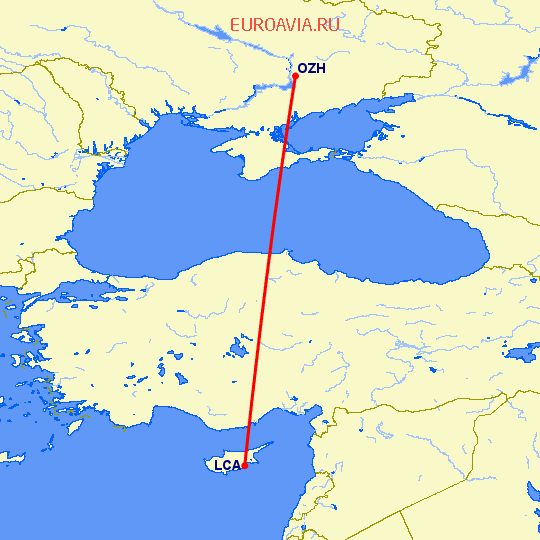 перелет Ларнака — Запорожье на карте