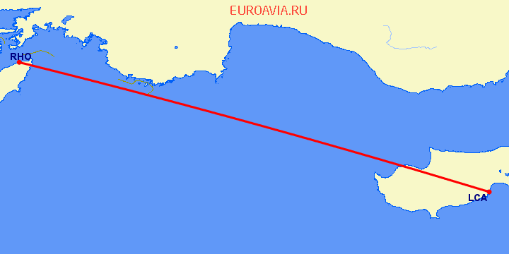перелет Ларнака — Родос на карте