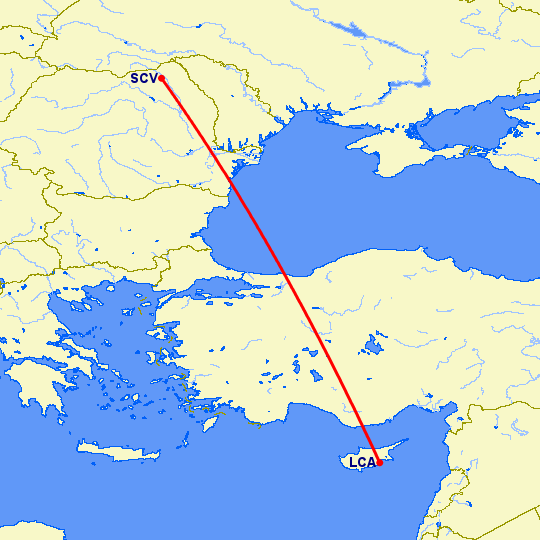 перелет Ларнака — Сучава на карте