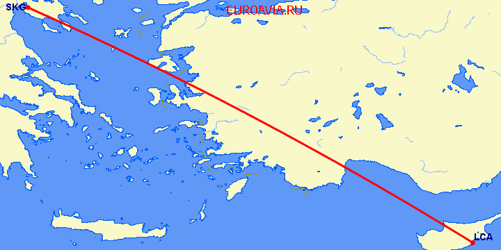 перелет Ларнака — Салоники на карте