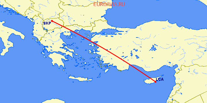 перелет Ларнака — Скопье на карте