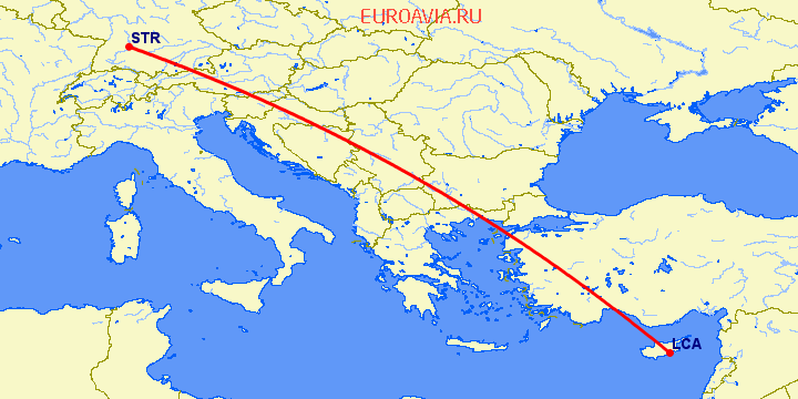 перелет Ларнака — Штуттгард на карте