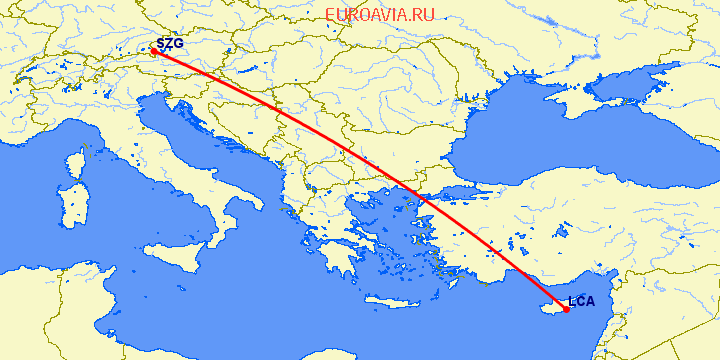перелет Ларнака — Зальцбург на карте