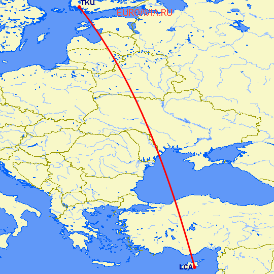 перелет Ларнака — Турку на карте
