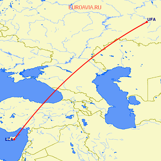 перелет Ларнака — Уфа на карте