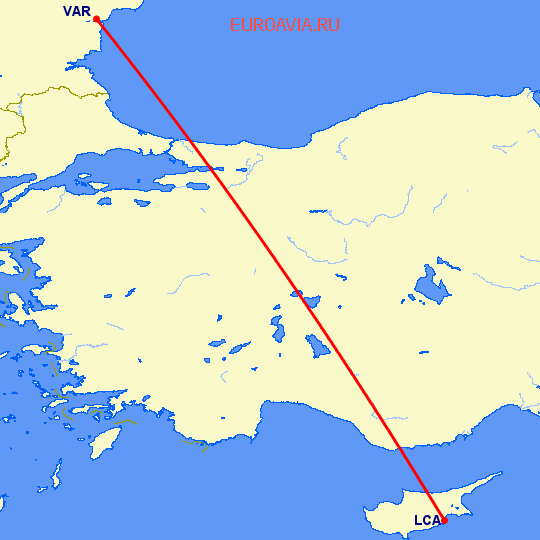 перелет Ларнака — Варна на карте
