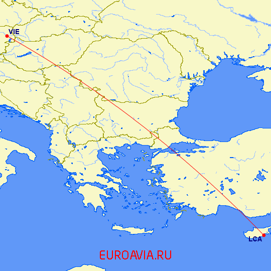 перелет Ларнака — Вена на карте