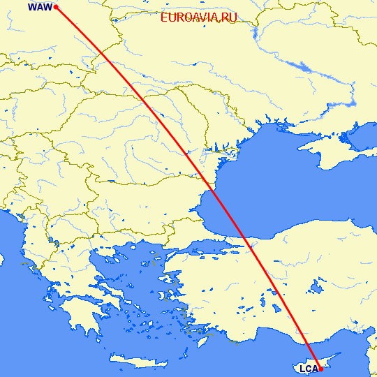 перелет Ларнака — Варшава на карте