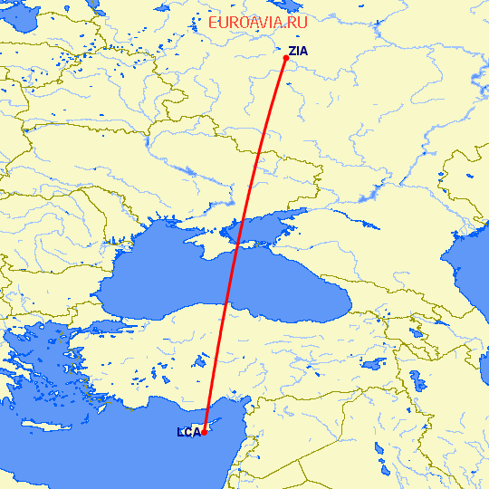 перелет Ларнака — Москва на карте