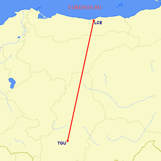 перелет Ла Сейба — Тегусигальпа на карте