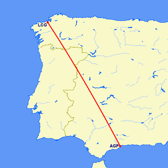 перелет Ла Коруна — Малага на карте