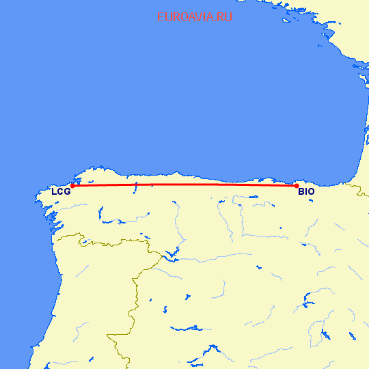 перелет Ла Коруна — Бильбао на карте