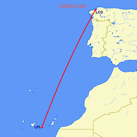 перелет Ла Коруна — Лас Пальмас на карте